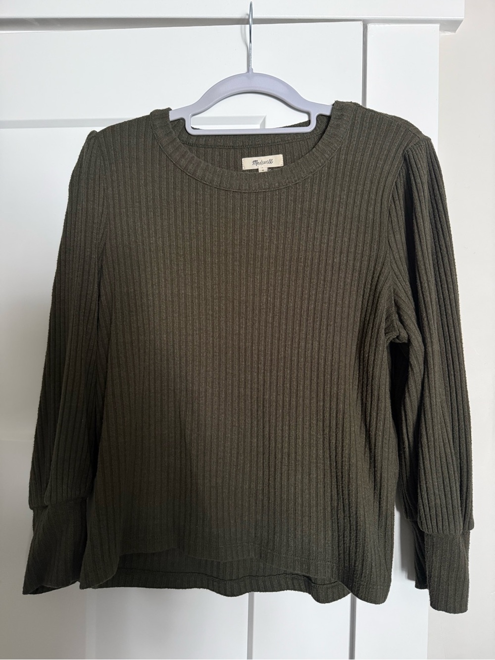 Madewell Olive Ribbed Crewneck Sweater